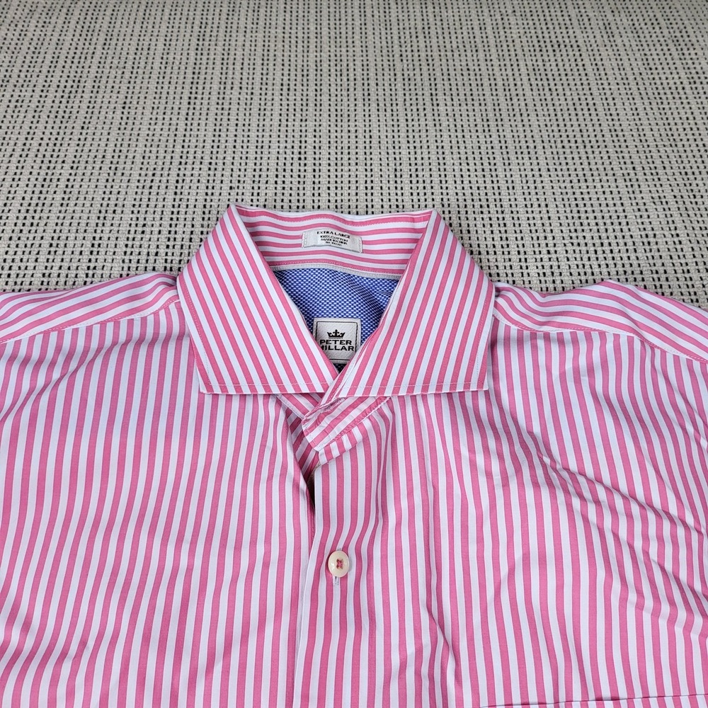 Peter Millar Dress Shirt‎ Mens XL Pink Stripe Classic Fit Long Sleeve Business